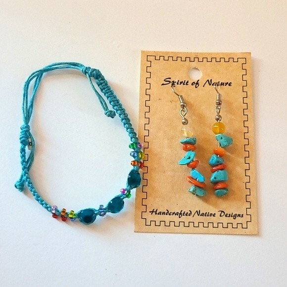NWOT-Spirit of Nature Earrings & Bracelet Set Turquoise & Orange - Picture 1 of 4